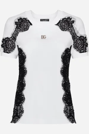 Dolce & Gabbana Jersey T-shirt With Dg Logo And Lace Inserts - Woman T-shirts And Sweatshirts Multi-colored 36