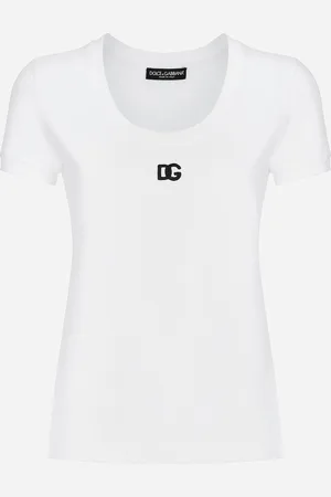 Dolce & Gabbana Jersey T-shirt With Dg Logo - Woman T-shirts And Sweatshirts 36