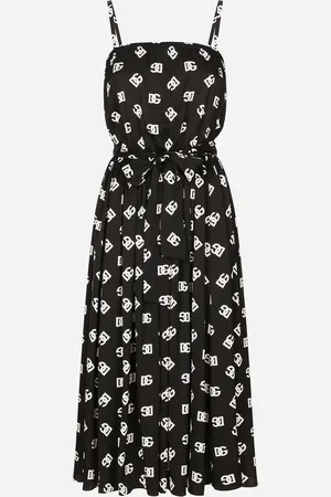 Dolce & Gabbana Charmeuse Calf-length Dress With All-over Dg Logo - Woman Dresses Black 38