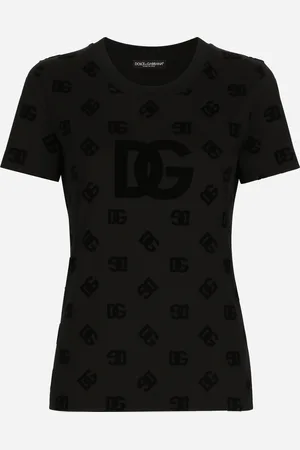 Dolce & Gabbana Jersey T-shirt With All-over Flocked Dg Logo - Woman T-shirts And Sweatshirts 38