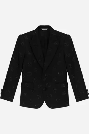 Dolce & Gabbana Classic Wool Two-button Sicilia-fit Jacket With All-over Fusible-rhinestone Logo - Man Suits Cotton 4 Years