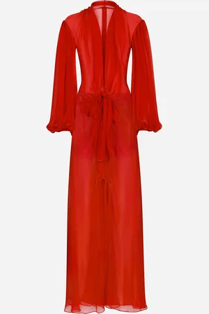 Dolce & Gabbana Long Silk Chiffon Dress With Bow Detail - Woman Dresses Burgundy Silk 48