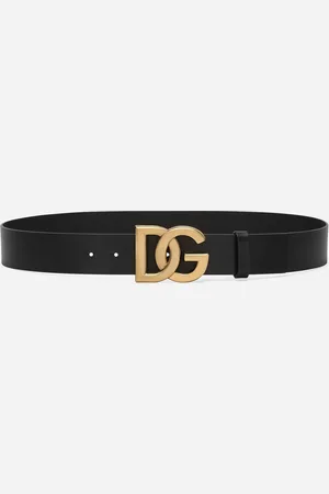 Dolce & Gabbana Lux Leather Belt With Crossover Dg Logo Buckle - Man Belts Multi-colored Leather 80