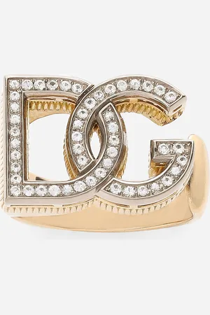 Dolce & Gabbana Logo Ring In Yellow And White 18kt Gold With Colourless Sapphires - Woman Rings Gold 54