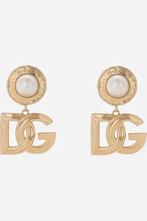 Dolce & Gabbana Drop Earrings With Cabochon Details And Dg Logo - Woman Bijoux Metal Onesize