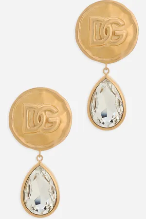 Dolce & Gabbana Earrings With Logo Coin And Rhinestone Pendants - Woman Bijoux Metal Onesize