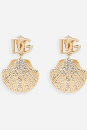 Dolce & Gabbana Earrings With Rhinestone-detailed Shell And Dg Logo - Woman Bijoux Metal Onesize