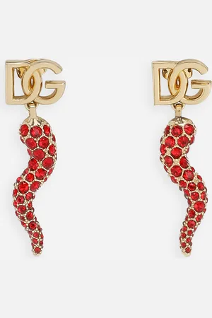 Dolce & Gabbana Earrings With Rhinestone-detailed Horn And Dg Logo - Woman Bijoux Metal Onesize