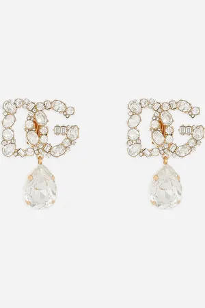 Dolce & Gabbana Earrings With Dg Logo And Rhinestone Teardrop Pendant - Woman Bijoux Metal Onesize