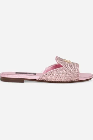 Dolce & Gabbana Foiled Lambskin Sliders With Fusible Rhinestones - Woman Shoes (24-38) Leather 32