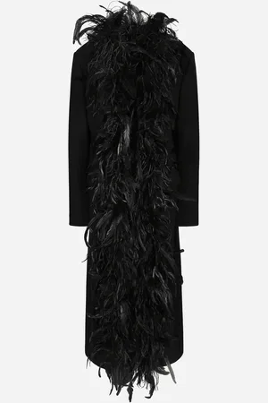 Dolce & Gabbana Double-breasted Wool Crepe Coat With Belt And Rooster Feather Embellishment - Woman Coats And Jackets Wool 40