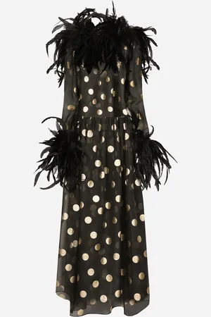 Dolce & Gabbana Long Polka-dot Silk Organza Dress With Feathered Details - Woman Dresses 42