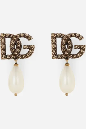 Dolce & Gabbana Drop Earrings With Teardrop Pearl And Dg Logo - Woman Bijoux Metal Onesize
