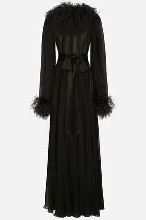 Dolce & Gabbana Long Silk Chiffon Dress With Ostrich Feather Details - Woman Dresses Silk 40