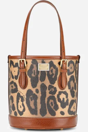 Dolce & Gabbana Small Bucket Bag In Leopard-print Crespo With Branded Plate - Woman Clutches Mini And Micro Bags Onesize