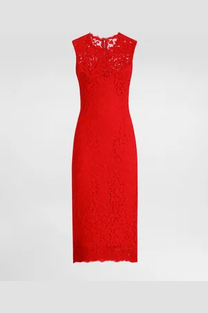 Dolce & Gabbana Calf-length Sheath Dress In Floral Cordonetto Lace - Woman Dresses Burgundy 36