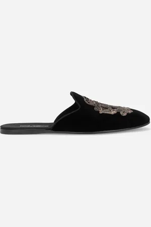 Dolce & Gabbana Velvet Slippers With Coat Of Arms Embroidery - Man Driver Shoes And Loafers Multi-colored Velvet 39