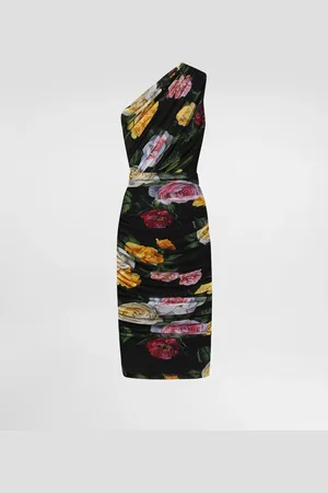 Dolce & Gabbana Tulle One-shoulder Calf-length Dress With Peony And Rose - Woman Dresses 38