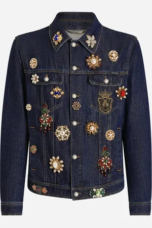 Dolce & Gabbana Cotton Denim Jacket With Bejeweled Detailing - Man Coats And Jackets Multi-colored 48