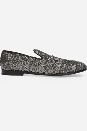 Dolce & Gabbana Sequined Slippers - Man Driver Shoes And Loafers Gray Sequins 40