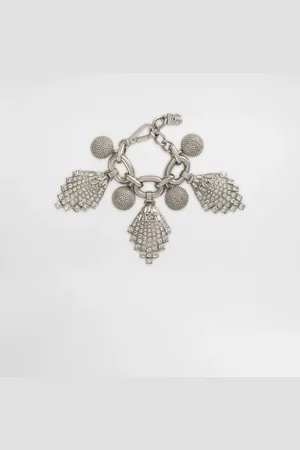 Dolce & Gabbana Maxi-bracelet With Chain, Rhinestone Accents And Dg Logo - Woman Bijoux Metal Onesize