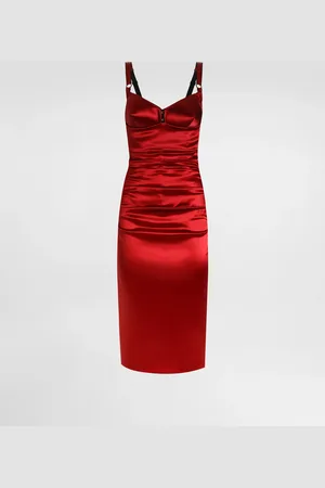 Dolce & Gabbana Draped Satin Calf-length Dress With Conical Cups - Woman Dresses Burgundy Satin 40