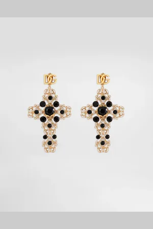 Dolce & Gabbana Drop Earrings With Filigree Cross And Dg Logo - Woman Bijoux Metal Onesize