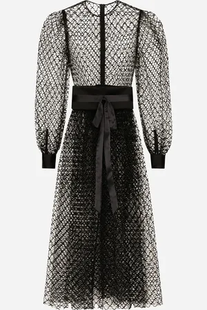 Dolce & Gabbana Calf-length Mesh Dress With Wool Crepe Belt - Woman Dresses 36