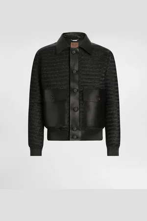 Dolce & Gabbana Leather And Raffia Mesh Jacket - Man Coats And Jackets 46