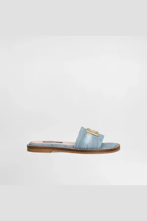 Dolce & Gabbana Flat Denim Sliders With Dg Logo - Woman Shoes (24-38) 28