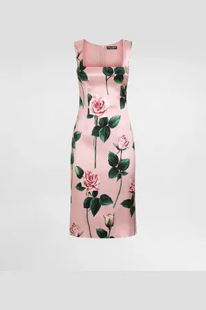 Dolce & Gabbana Satin Calf-length Sheath Dress With Rose - Woman Dresses 36