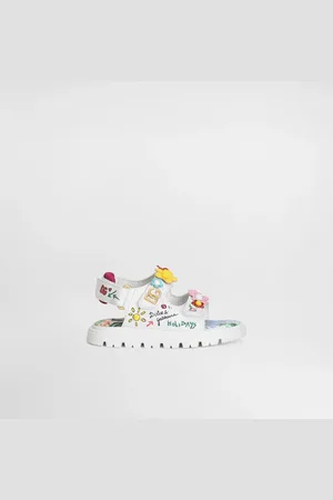 Dolce & Gabbana Printed Calfskin Sandals With Flowers And Dg Logo - Woman Shoes For First Steps (19-26) 19