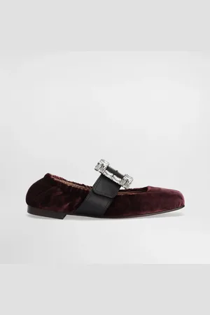 Dolce & Gabbana Velvet Ballet Flats With Bejeweled Buckle - Woman Flat Shoes 35