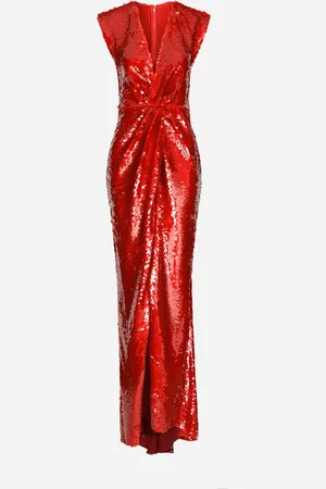 Dolce & Gabbana Long Sequined Dress With Draping - Woman Dresses Burgundy 38