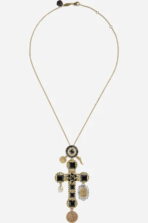 Dolce & Gabbana Necklace With Sapphire Cross Charm - Woman Necklaces Gold Metal Onesize