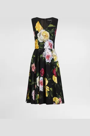 Dolce & Gabbana Peony And Rose- Cady Calf-length Dress With Circle Skirt - Woman Dresses 40