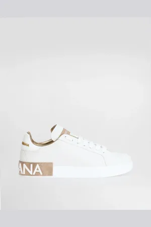 Dolce & Gabbana Calfskin Nappa Portofino Sneakers With Lamé Details - Woman Sneakers Leather 36