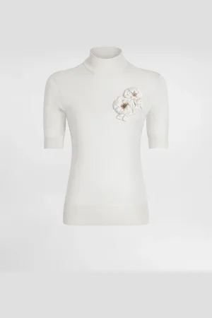 Dolce & Gabbana Silk Pullover With Flower Brooch - Woman Sweaters And Cardigans 36