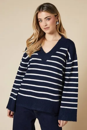 Dorothy Perkins Womens V Neck Stripe Knitted Jumper