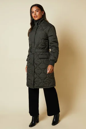 Dorothy Perkins Womens Tall Self Covered Button Quilted Padded Puffer Midi Coat