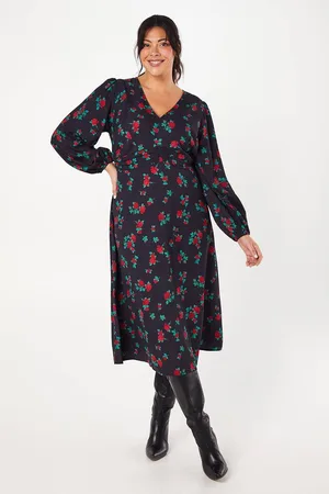 Dorothy Perkins Womens Curve Pleat Waist Midi Dress Print