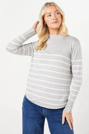 Dorothy Perkins Womens Stripe Funnel Neck Button Cuff Longline Jumper
