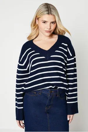 Dorothy Perkins Womens V Neck Stripe Knitted Jumper