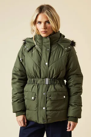 Dorothy Perkins Womens Petite Short Luxe Quilted Padded Puffer Belted Coat