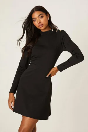 Dorothy Perkins Womens Ponte High Neck Button Mini Dress