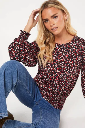 Dorothy Perkins Womens Petite Animal Shirred Hem Blouse