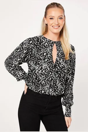 Dorothy Perkins Womens Abstract Keyhole Long Sleeve Wrap Top