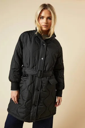 Dorothy Perkins Womens Petite Self Covered Button Quilted Padded Puffer Midi Coat