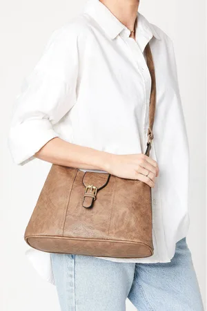 Dorothy Perkins Womens Terry Faux Leather Buckle Detail Top Zip Casual Tote Bags