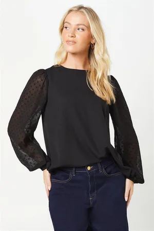 Dorothy Perkins Womens Dobby Contrast Sleeve Blouse